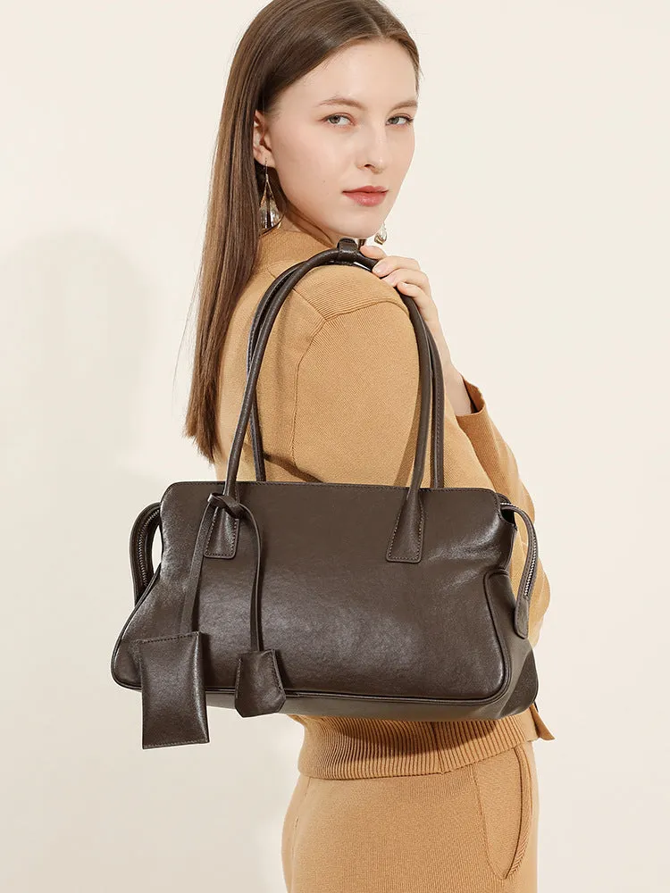 37CM grey Single Shoulder Genuine Leather Plantain Leather Hand Pillow Bag 2971