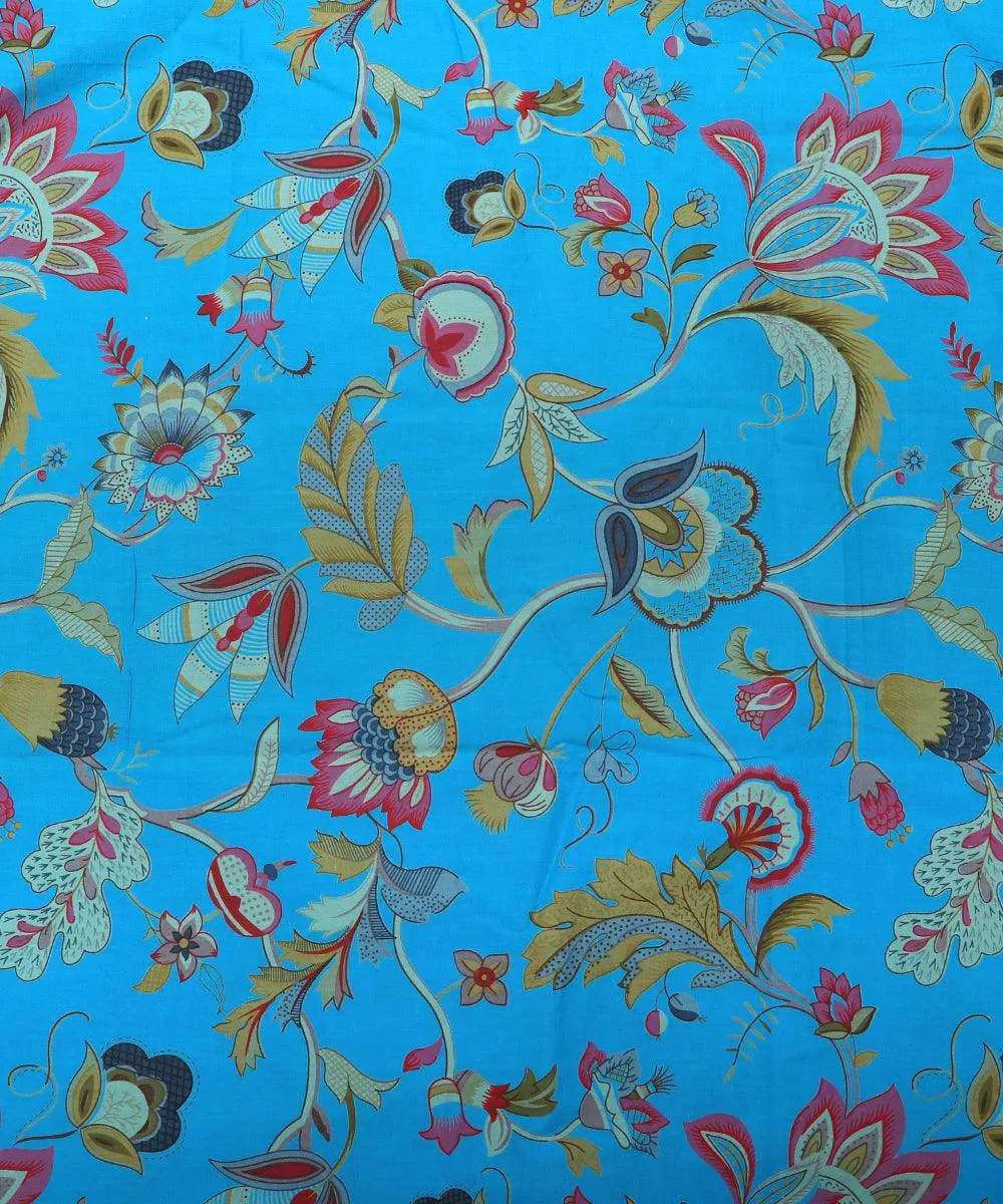 Blue Colour Floral Print Cotton Fabric