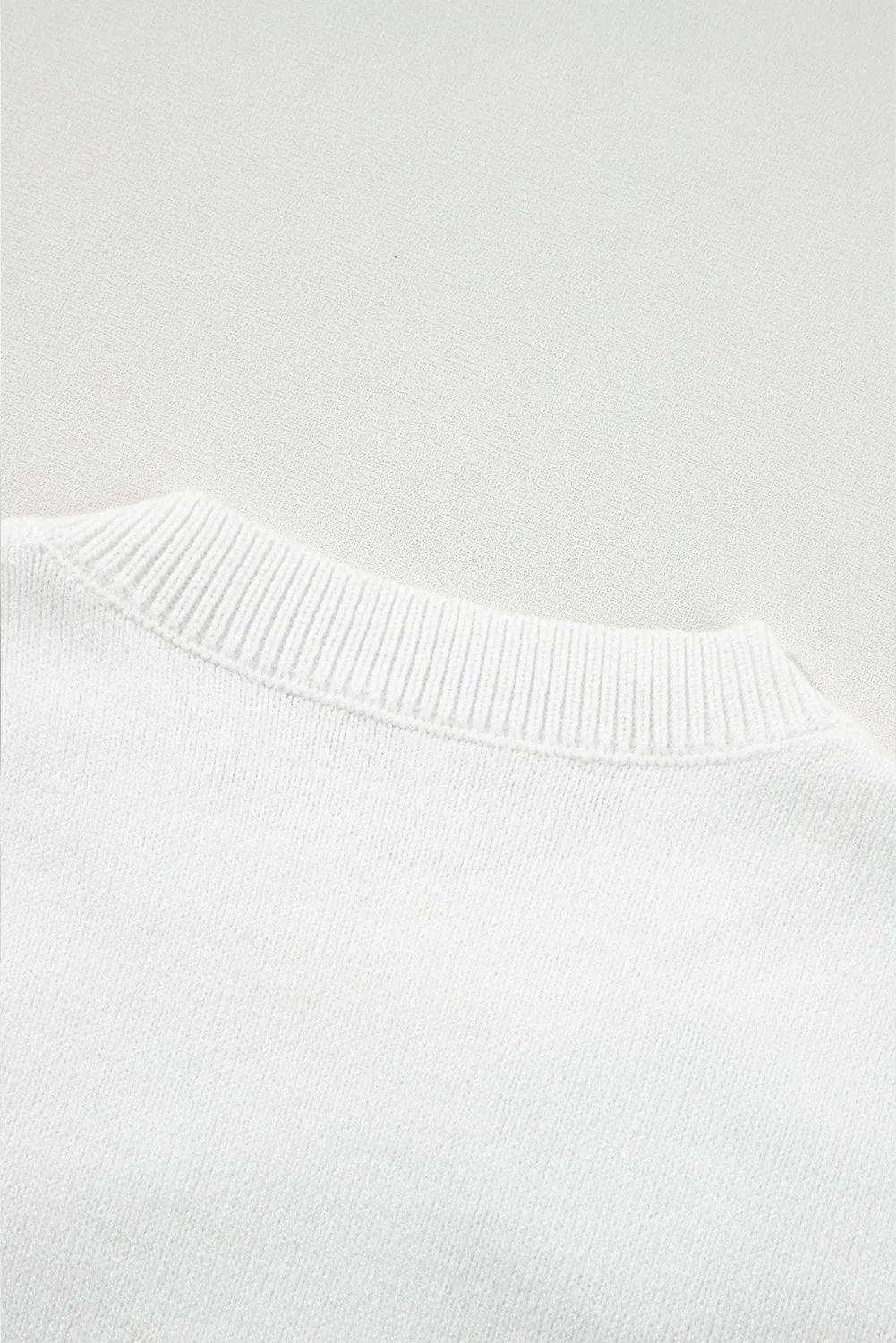 Cream Cute Flower Applique Short Sleeve Sweater