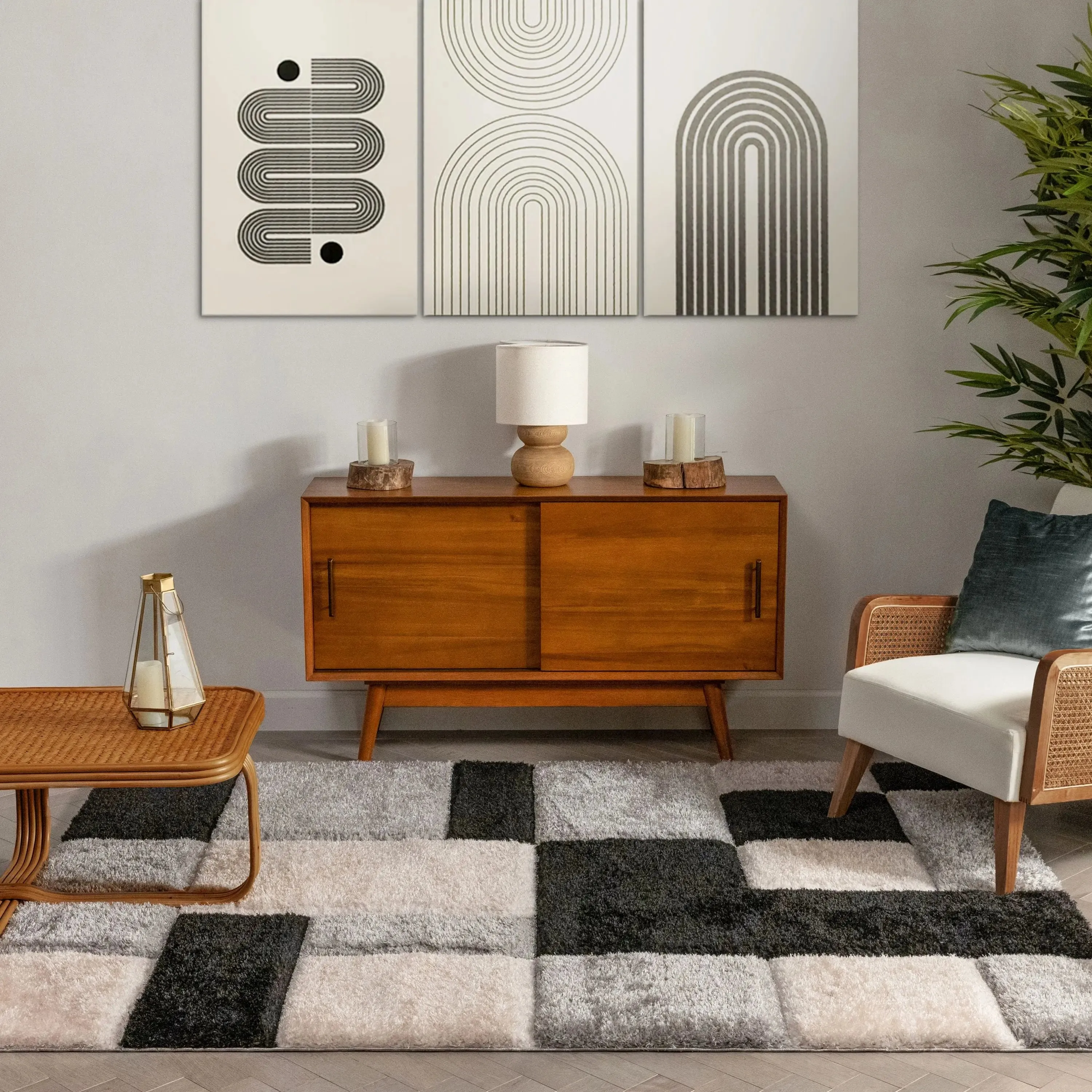 Escondido Black Modern Geometric 3D Textured Shag Rug
