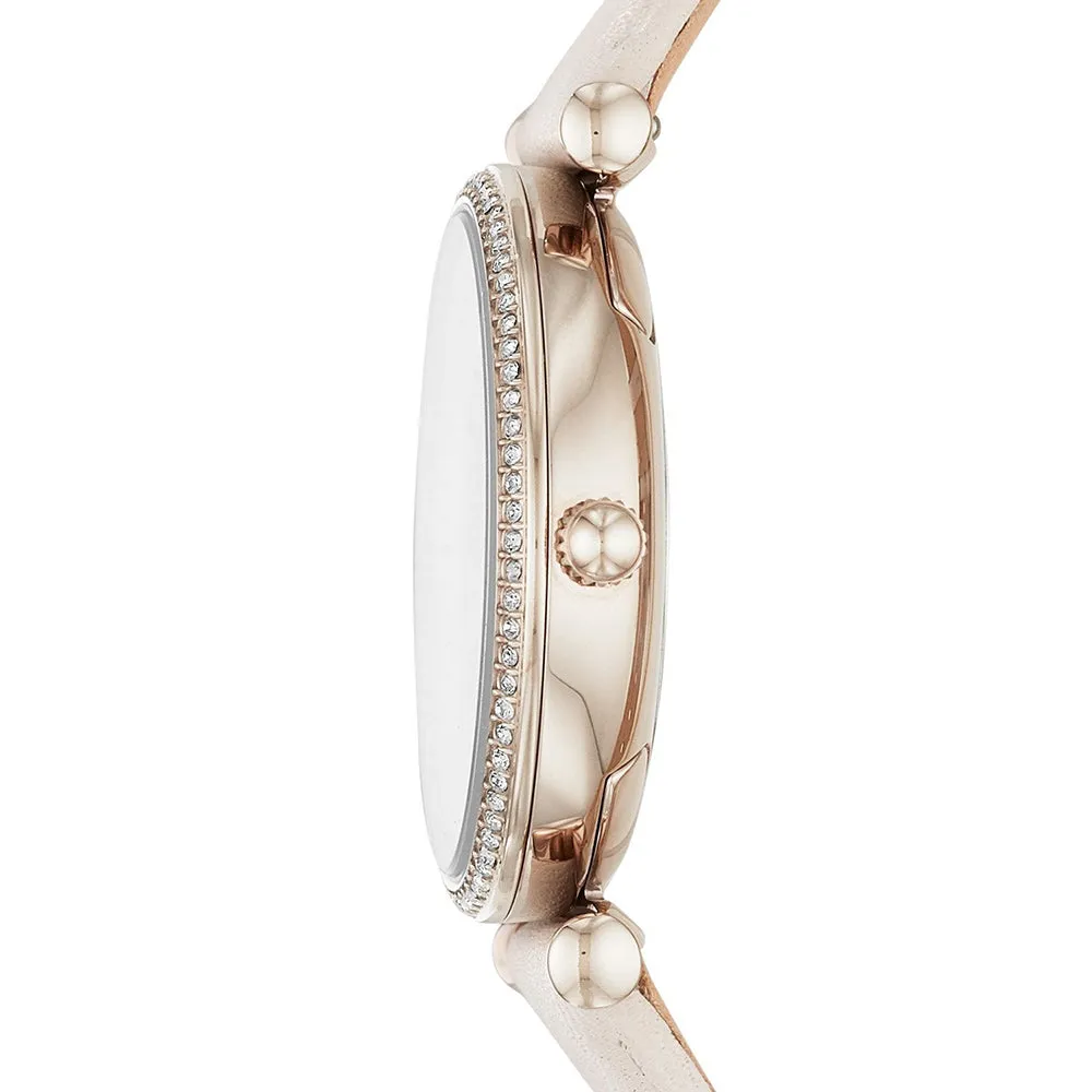 Fossil Carlie Womens Winter White Leather Band Silver Quartz Dial Watch - ES4465