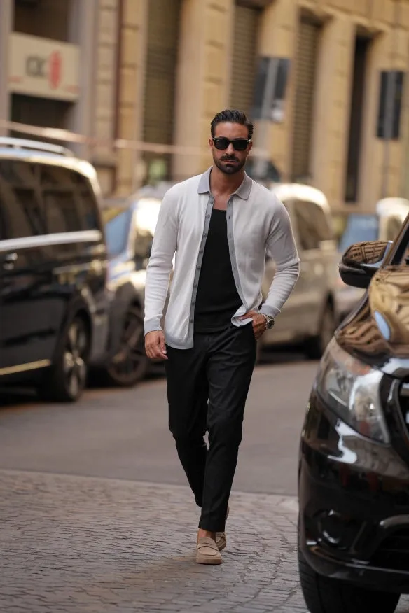 Light Gray & Gray Polo Cardigan