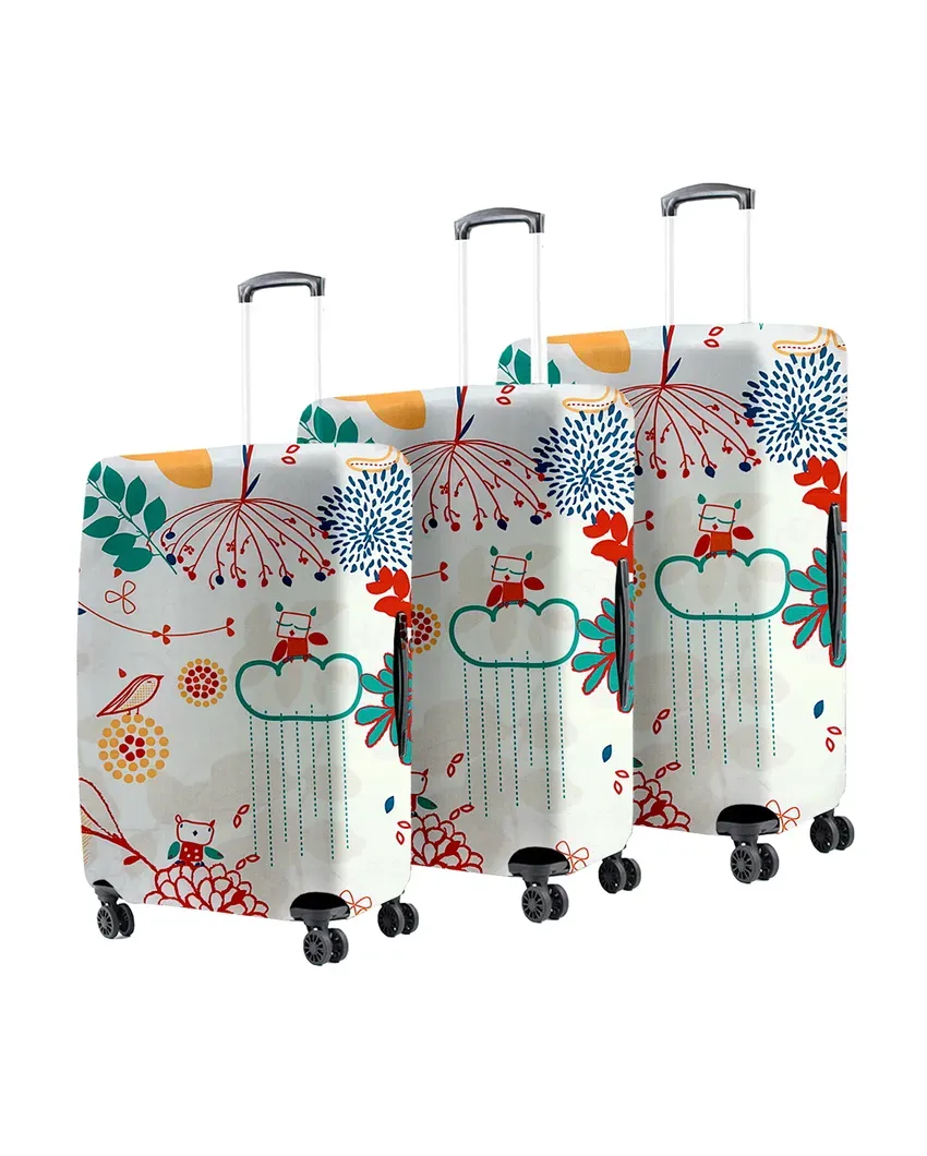 ONLY LUGGAGE COVER | Classic White Polyester Stretchable Printed Protective Luggage Bag Cover