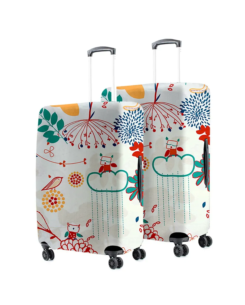 ONLY LUGGAGE COVER | Classic White Polyester Stretchable Printed Protective Luggage Bag Cover