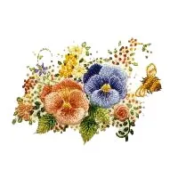 Pansies with Bee Embroidery Design - Printed Panel by Roseworks