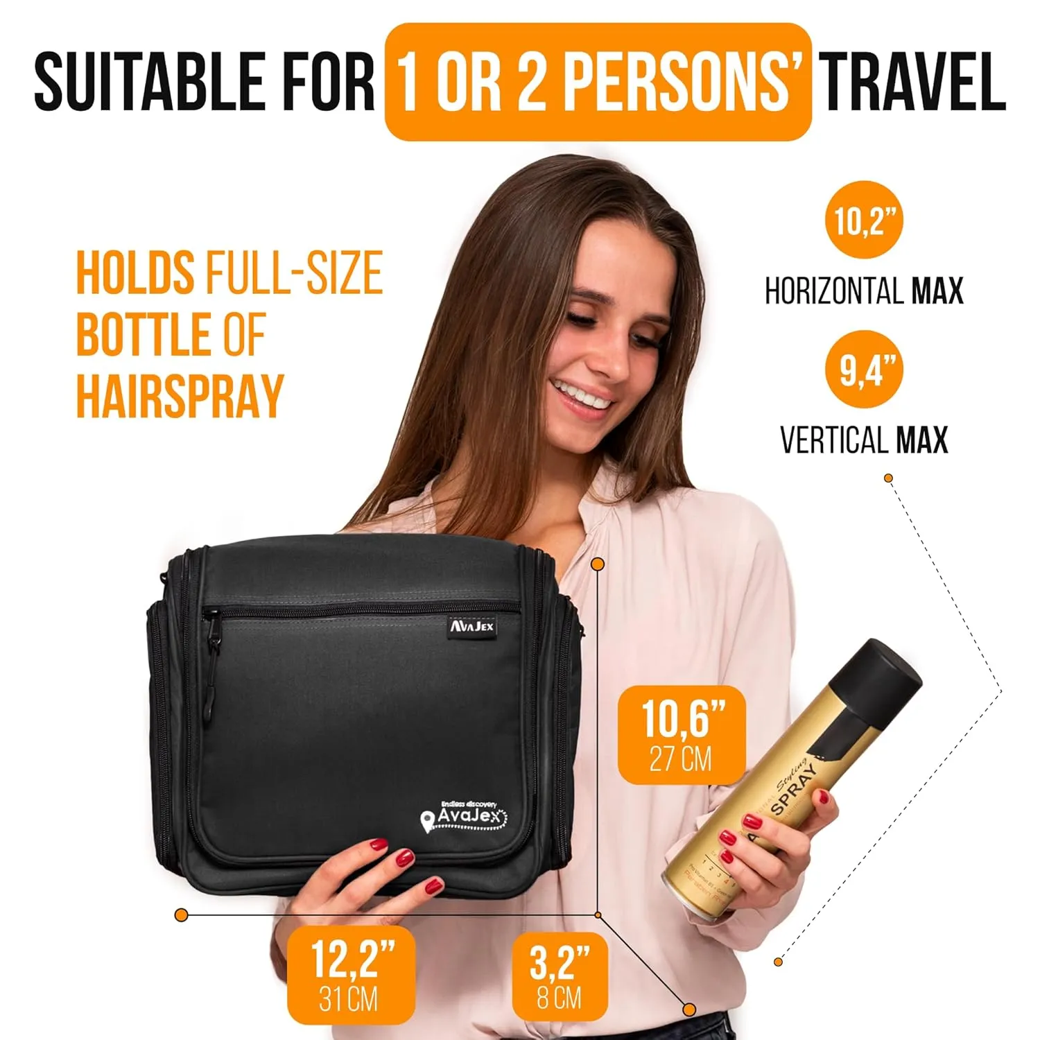 Travel Toiletry Bag for Men and Women - Large Hanging Toiletry Organizer - Waterproof Hygiene Bag with Metal XXL Swivel Hook, with YKK Zippers and 19 Compartments for Toiletries, Makeup, Cosmetics