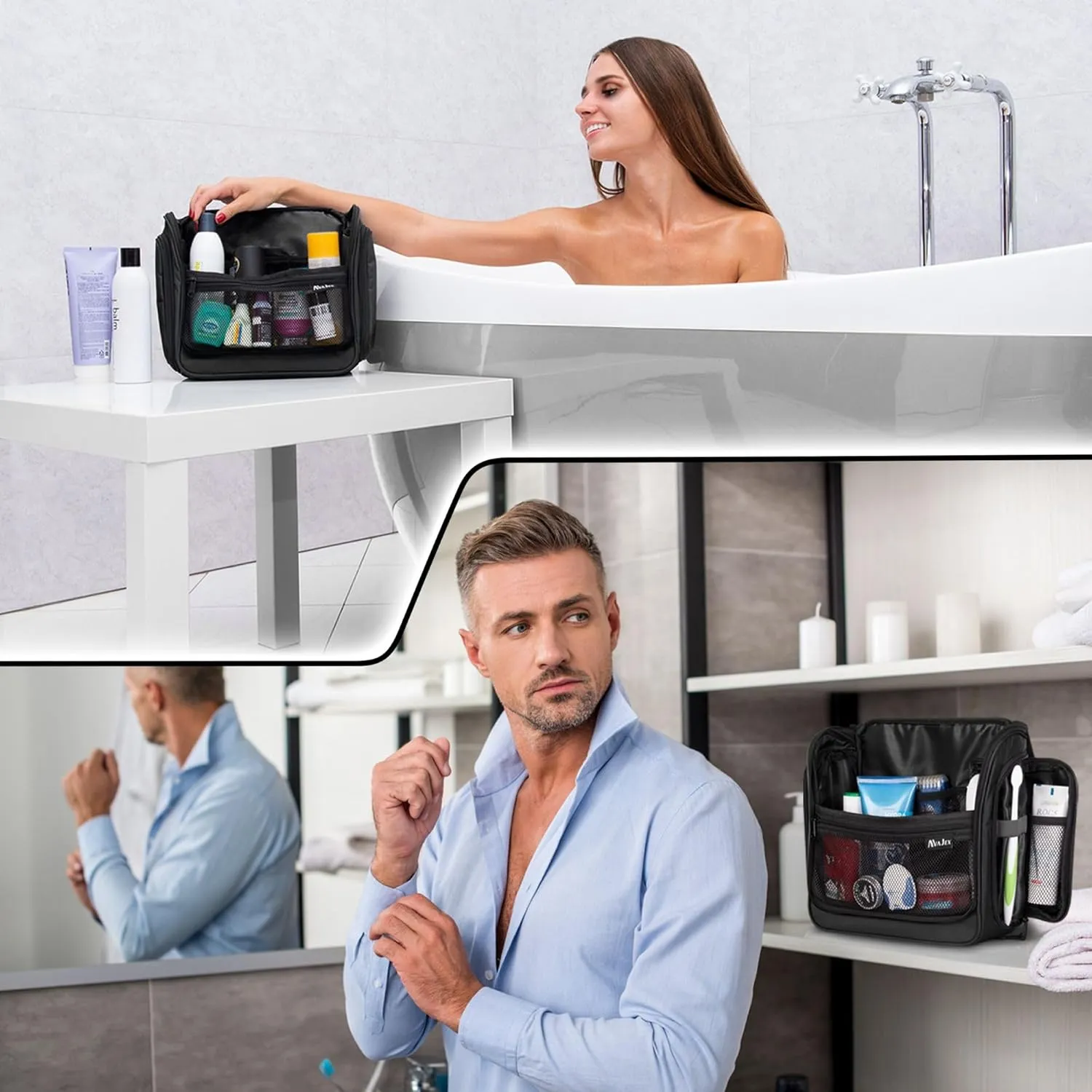 Travel Toiletry Bag for Men and Women - Large Hanging Toiletry Organizer - Waterproof Hygiene Bag with Metal XXL Swivel Hook, with YKK Zippers and 19 Compartments for Toiletries, Makeup, Cosmetics