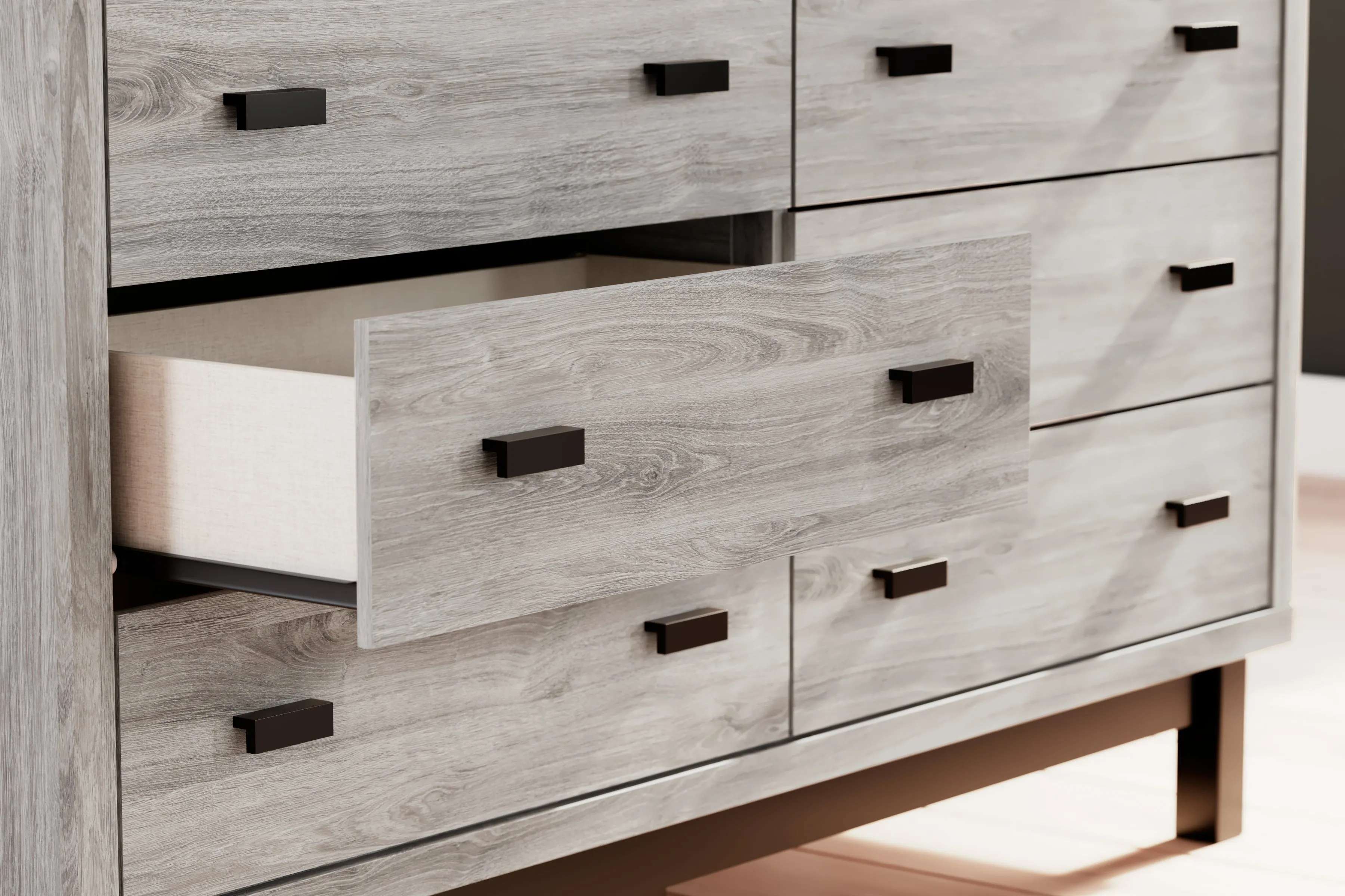 Vessalli King Panel Bed with Dresser in Gray